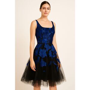 NWOT. $6490 OSCAR DE LA RENTA Embroidered Tulle Cocktail Dress Sz 4 blue